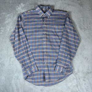 Towncraft Penneys Mens Medium LS Button Shirt 15-15.5 Blue‎ Plaid Tall Vintage
